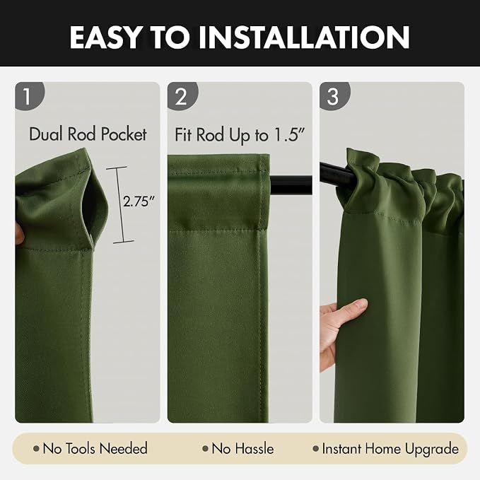 MIULEE 4 Panels Set Olive Green Blackout Curtains 63 Inch Length Bedroom | - Image 7
