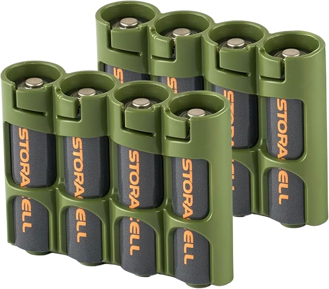AA Battery Storage Caddy by Storacell (2 Pack), Military Green, Holds 4 Batteries (Not included)