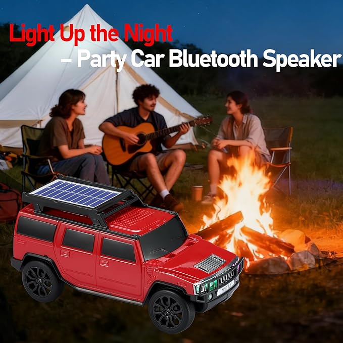 WSTER Solar Off-Road Car Bluetooth Speaker – HD Stereo Sound with TWS Pairing, TF/USB Playback, Portable Bluetooth Car Speaker for Home Audio, Outdoor Use & Retro Gifts for Men (Red)
