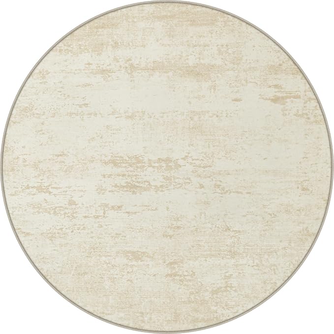 Round Area Rug Living Room: 4 ft Modern Washable Carpet Taupe | by FXRHLP