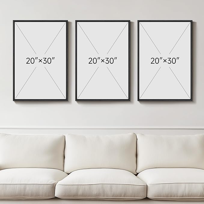 Large Framed Neutral Abstract Wall Art, 3 Piece Modern Minimalist Canvas Prints - Image 3