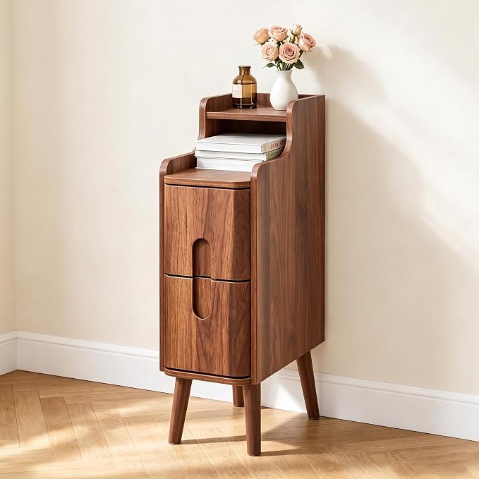 FurSch Narrow Nightstand, Wooden 2 Drawer - Image 3