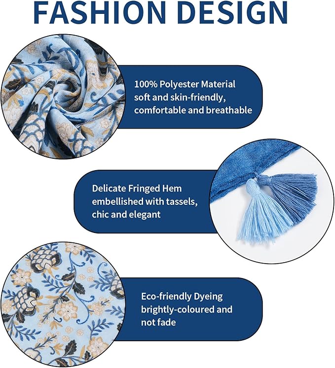 Scarf for Women Lightweight Soft Floral Leopard Printed Scarves Fall Winter Fashion Shawl Wrap with Fringe