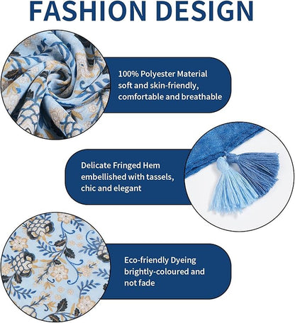 Scarf for Women Lightweight Soft Floral Leopard Printed Scarves Fall Winter Fashion Shawl Wrap with Fringe