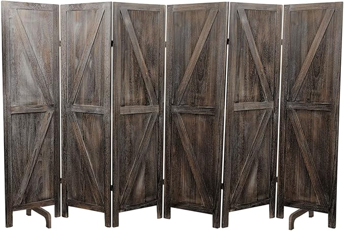 Premium Home 6-Panel Room Divider – Rustic Brown Barn Door, K Pattern Folding by PremiumHomeDecor