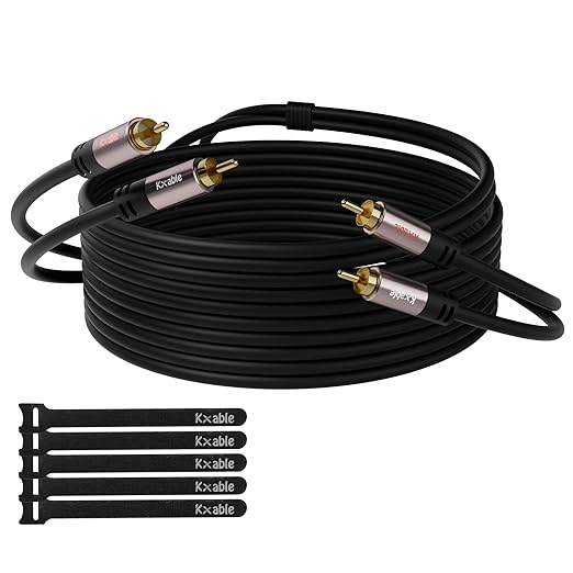 RCA Cable 125FT, 2RCA Male to 2RCA Male Stereo Audio Cable,【Oxygen-Free Copper, Hi-Fi Sound, Double Shielded】2 RCA Car Audio Subwoofer Cord for Home Theater, HDTV, Amplifier, Hi-Fi System, Speaker