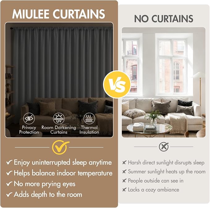MIULEE Set of 4 Light Grey 45 Inch Short Blackout Kitchen Window Curtains | - Image 8