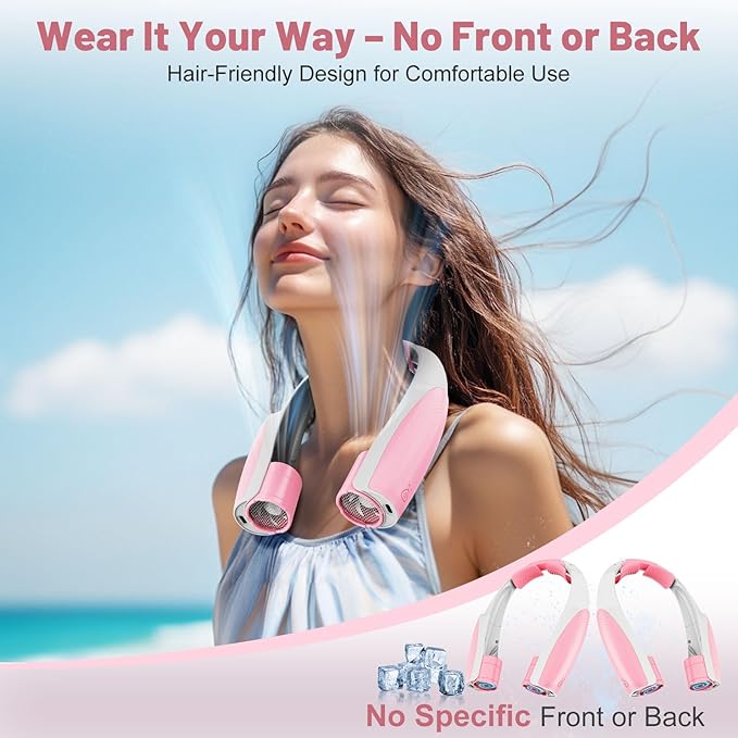 Slientspin AI Portable Neck Fan with 6 Powerful Speeds, 8000mAh Battery Operated USB-C Rechargeable Fan, Hands-Free 360° Cooling Personal Fan Neck for Women Mother Office Concerts Travel Beach(Pink)