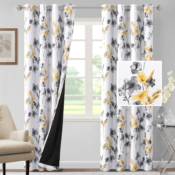 H.VERSAILTEX 100% Blackout Curtains 84 inch Length 2 Panels Set Cattleya Floral by HVERSAILTEX