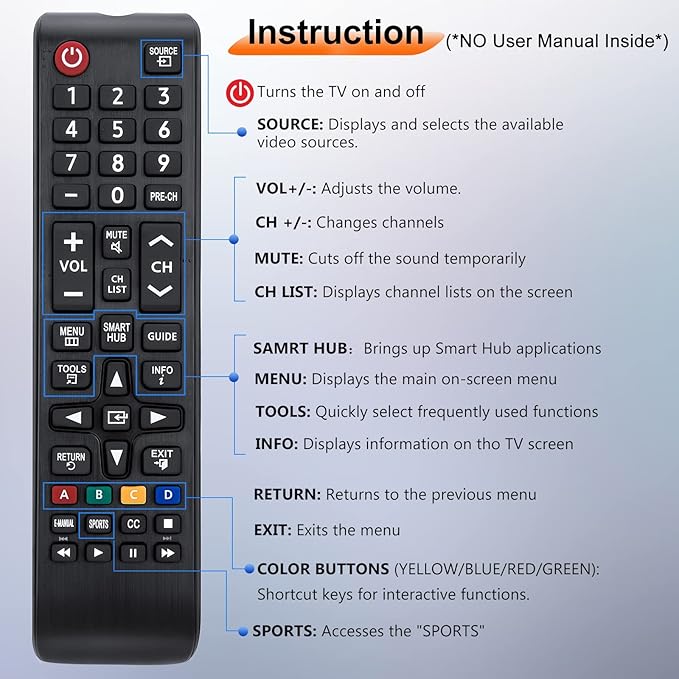 (Pack of 2) Universal for Samsung TV Remote Replacement,BN59-01301A for Samsung Smart TV LED LCD HDTV QLED SUHD UHD 4K 3D