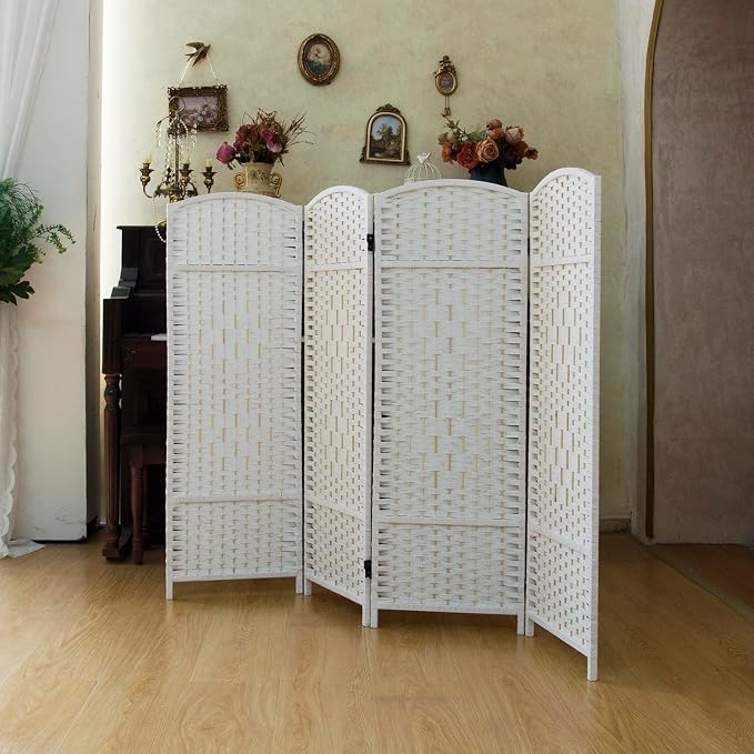 Compact 4 Panel Short Room Divider, 47.2 Inch Tall Double-Sided Rattan Folding - Image 3