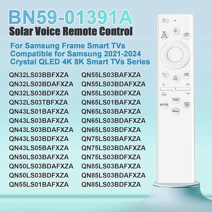 BN59-01391A Solar Voice Remote for Samsung Frame TV Remote Replacement with Voice Search, Apps and Solar Charging for Samsung 2021-2025 Neo LED Smart 4K Ultra HD TV, 4 Shortcut Buttons