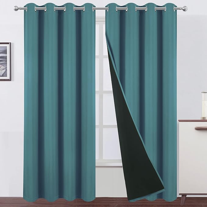 100% Blackout Curtains 52 x 84 Inch/Sea Teal Curtains 2 Panels by Lemomo