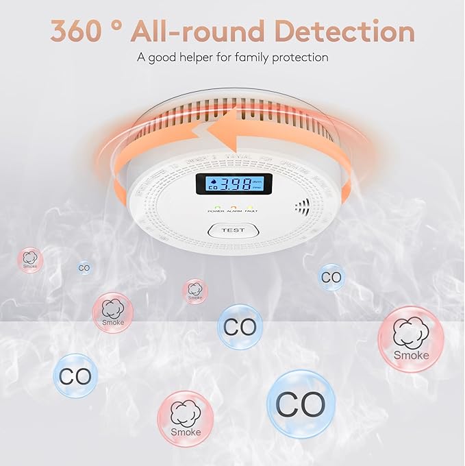 2 Packs, 2 in 1 CO & Smoke Detectors,Carbon Monoxide Detectors,Smoke Detector Battery Powered,（Include 3 * 1.5V AA Battery）,85 db Smoke Alarm,Fire Alarm,Easy Install,Portable