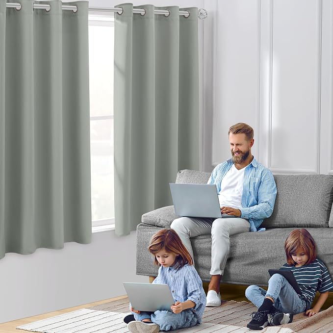 HOMEIDEAS Greyish Green Blackout Curtains - Image 2