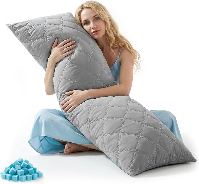 BEDELITE Cooling Body Pillow, Memory Foam Filled, Light Grey, 20x54 Inches | by BEDELITE