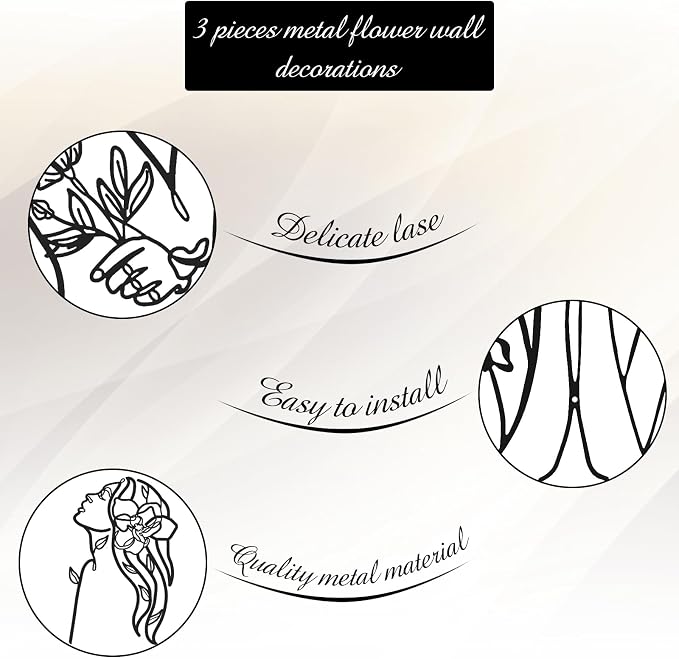 Photect 3 Pcs Metal Wall Art Decor Minimalist Abstract Woman Wall Art Metal - Image 5