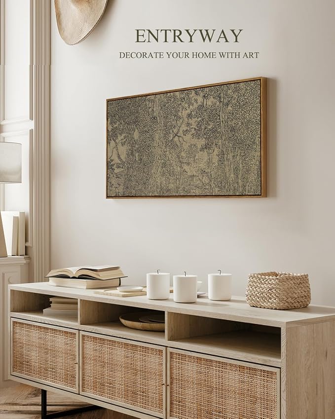 InSimSea Extra Large Framed Vintage Wall Art, Rustic Forest Sketch, 20x40In | - Image 3