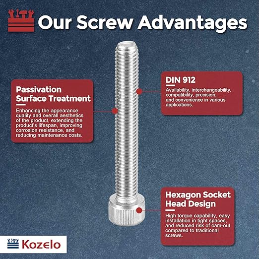 Kozelo 2pcs Socket Head Cap Screws - [M10-1.5 x 70mm] 304 Stainless Steel Allen Socket Drive for Electrical Motor 3D Printing Fan Engine Replacement Use, Silver