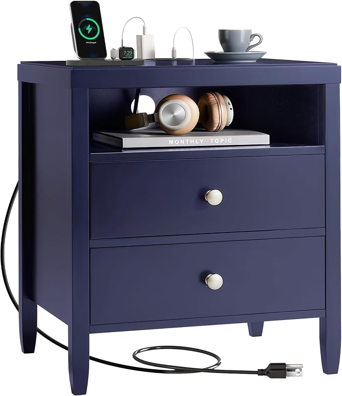 Huuger Nightstand with Charging Station, Bedside Table with Storage, Modern - Image 9