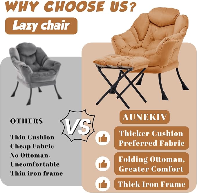 Lazy Chair with Ottoman, Comfy Reading Chair, Lounge Chair - Image 5