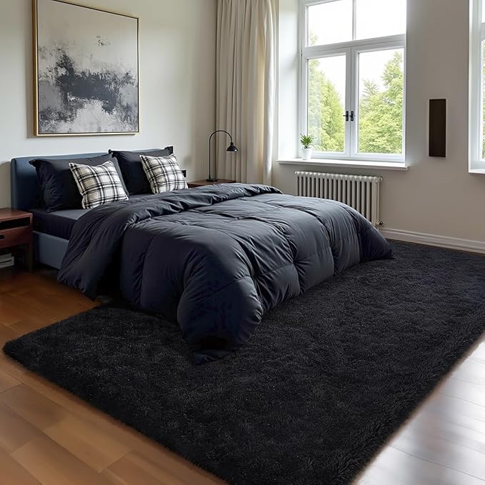 HOMORE Black Rugs for Living Room, 5x8 Area Rugs for Bedroom Fluffy Furry Rug - Image 2