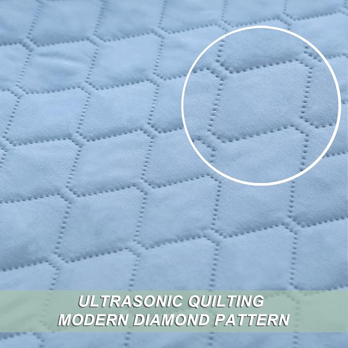 Exclusivo Mezcla Reversible California King Quilt Set, Sky Blue | Lightweight - Image 4