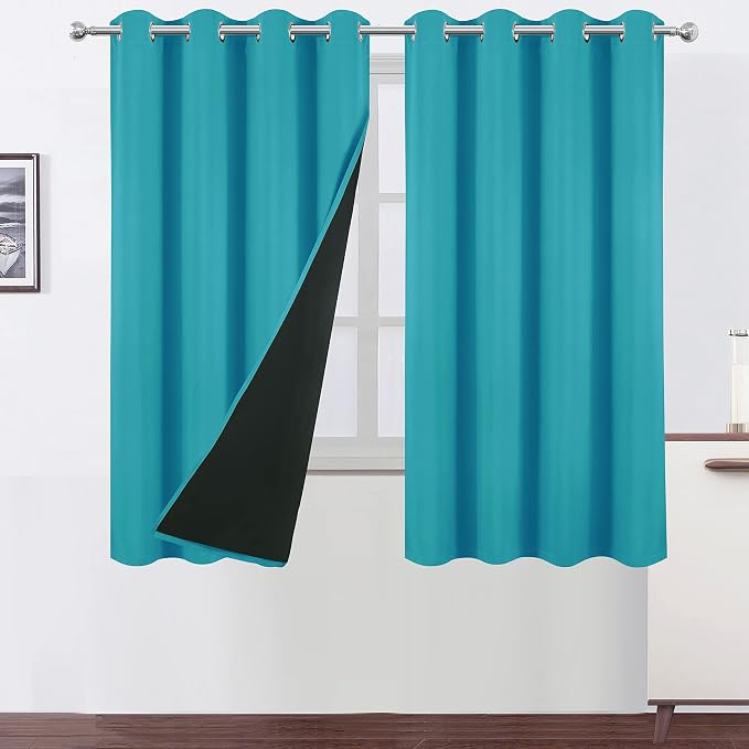 100% Blackout Curtains 52 x 63 Inch/Teal Curtains 2 Panels by Lemomo