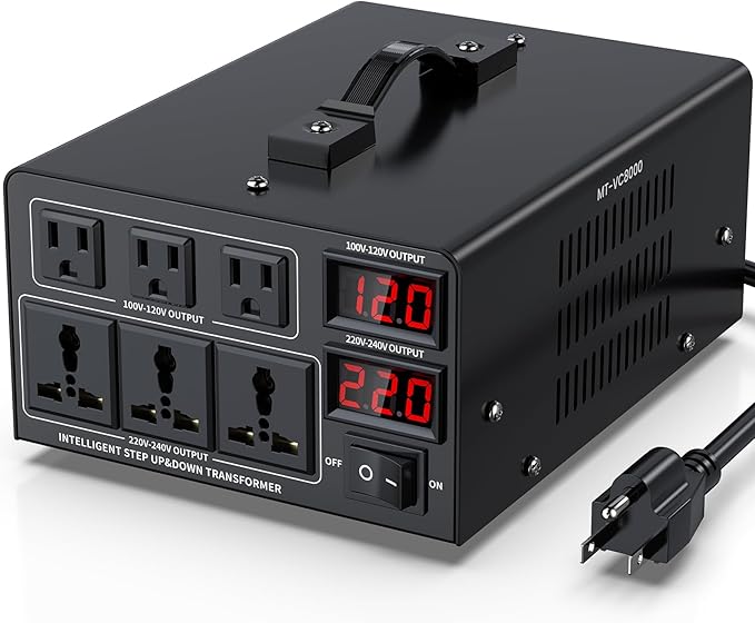 8000W Voltage Converter Transformer(110V to 220V or 220V to 110V) Step Up/Down Converter 110/120 Volt - 220/240 Volt w/US Power Cord,Circuit Breaker Protection, LCD Screen Display