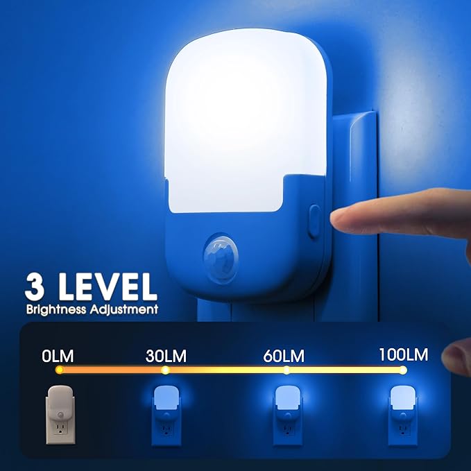Briignite Blue Motion Sensor Dusk to Dawn Dimmable Led Night Light 2Pack for Kids, Bedroom, Kid Room, Bathroom