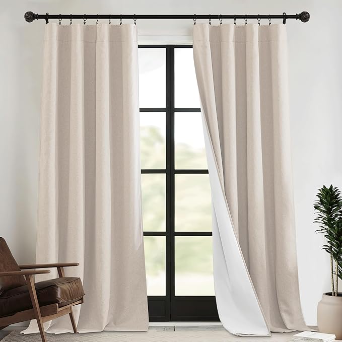 RYB HOME 4 in 1 Set Dust Filter - Soundproof - Blackout - Insulating, Energy Efficiency Linen Curtains for Kids Bedroom Living Room Divider Apartment Hotel Office Theatre, Taupe, W 52 x L 95, 2 Pcs
