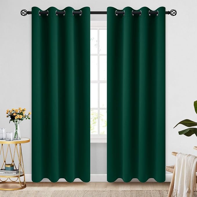 COSVIYA Grommet Room Darkening Dark Green Curtains 84 inch Long by COSVIYA