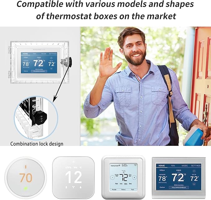 Young Dance Universal Thermostat Combination Lock Box, Clear Large Thermostat Guard for Wall Thermostats, Thermostat Cover Fits Thermostats 6.5 "H x 4.72 "W x 1.97 "D or Smaller (1 Set)
