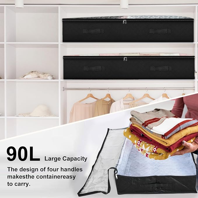 BiCINE 90L Under Bed Storage Containers, 2 Pack Foldable Closet Organizers and - Image 3