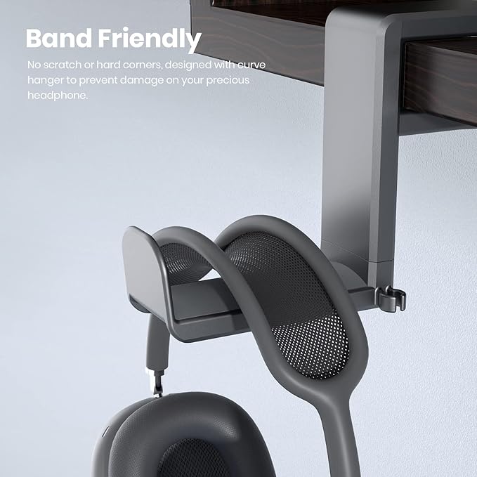 Rotating Headphone Stand - EURPMASK PC Gaming Headset Stand, Adjustable Clamp-on Headphones Holder, Earphone Hanger Hook Under Desk with 360 Degree Swivel&Cable Clip Organizer - Space Grey
