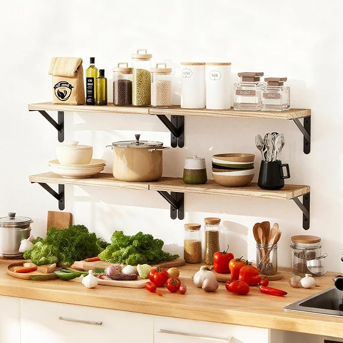 Fixwal Wall Floating Shelves for Decor | Wood Shelves, Natural Grain, 40Lb - Image 7