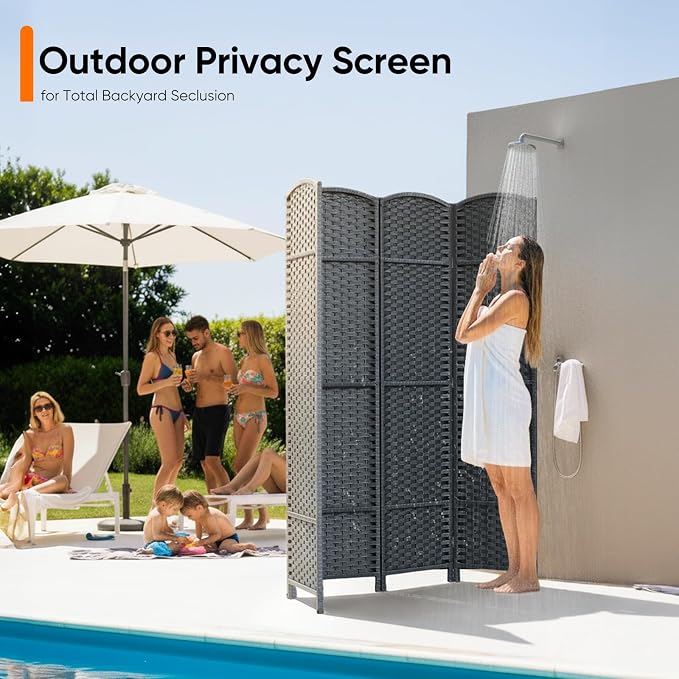 Outdoor Privacy Screen 4-Panel Folding Room Divider Space Partition | 67"H 64"W - Image 3