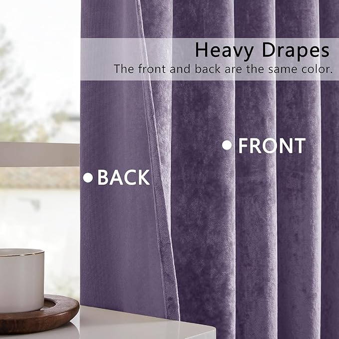 SMILETIME Lilac Purple Crushed Velvet Curtains 52x90 inch Luxurious Thermal Insulated Soundproof Drapes for Living Room Bedroom Office Soft and Durable Light-Filtering Window Treatments, 2 Panels