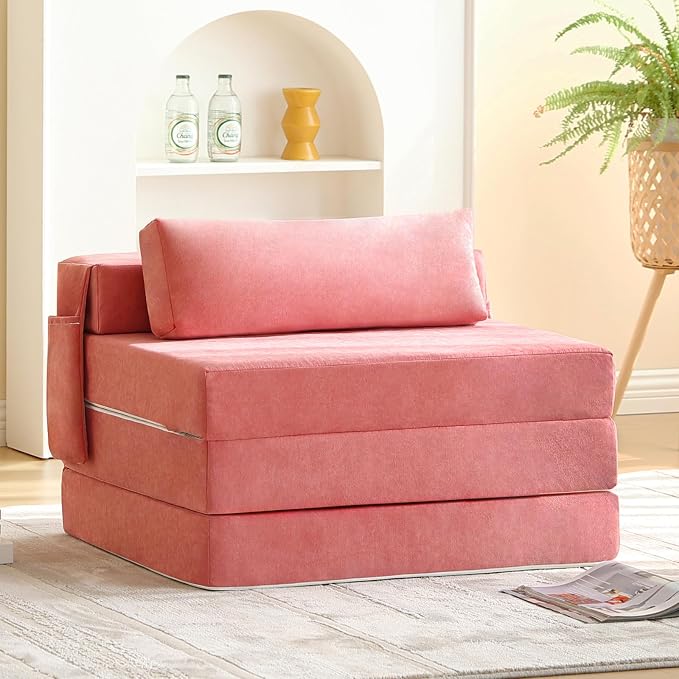 Folding Sofa Bed Chair, 4-Fold Convertible Sleeper Chair by TiitaHome