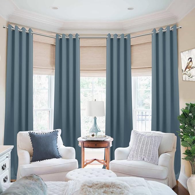Dusty Blue Curtains for Living Room 2 Panels Set 84 Inch Length Blackout Window - Image 2