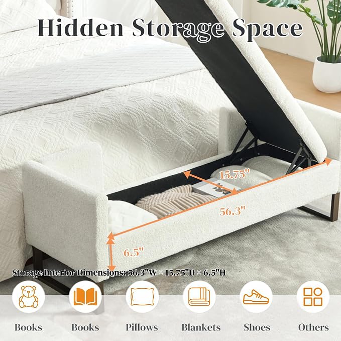 Aoiy & Wifon 63.98" W Storage Ottoman Bench, End of Bed Bench, King Size - Image 2