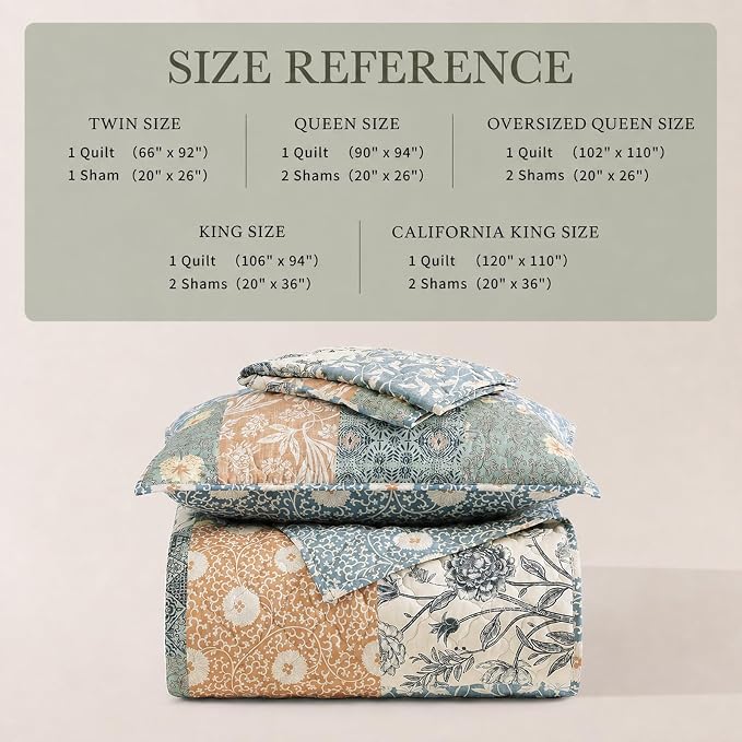 Oversized Queen Quilt Set-3 Pieces Soft Bedspread Floral Patchwork Quilt | - Image 6