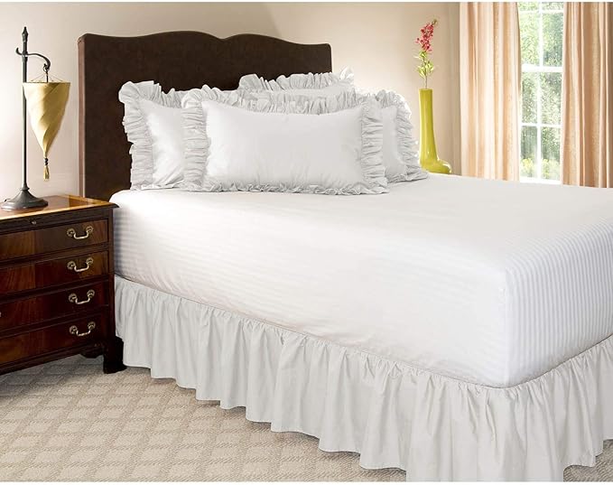 KRISHNA Ruffled Bed Skirt with Split Corners Queen, 100% Microfiber Hotel Quality, 10 Inch Drop Dust Ruffle Gathered Bedskirt with Platform, 60" x 80", White
