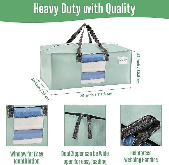 VENO Heavy Duty Moving Bags, Storage Bags, Light Green, 4 Pack | Packing - Image 3