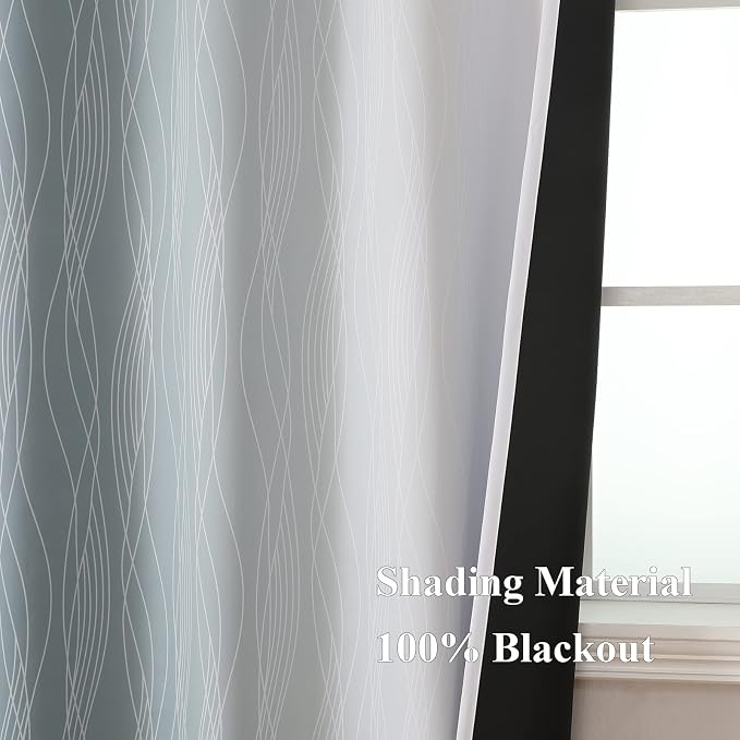 Stone Blue and Greyish White Blackout Curtains Living Room 102 Inches Long | - Image 5