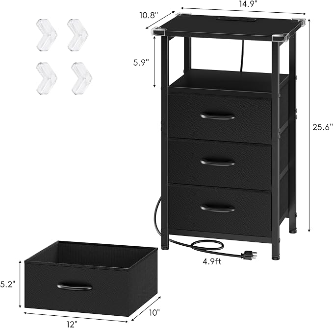 Night Stand with Charging Station, LED Nightstand - Image 3