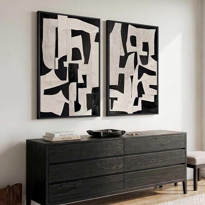 Large Framed Black and White Abstract Wall Art - Image 9