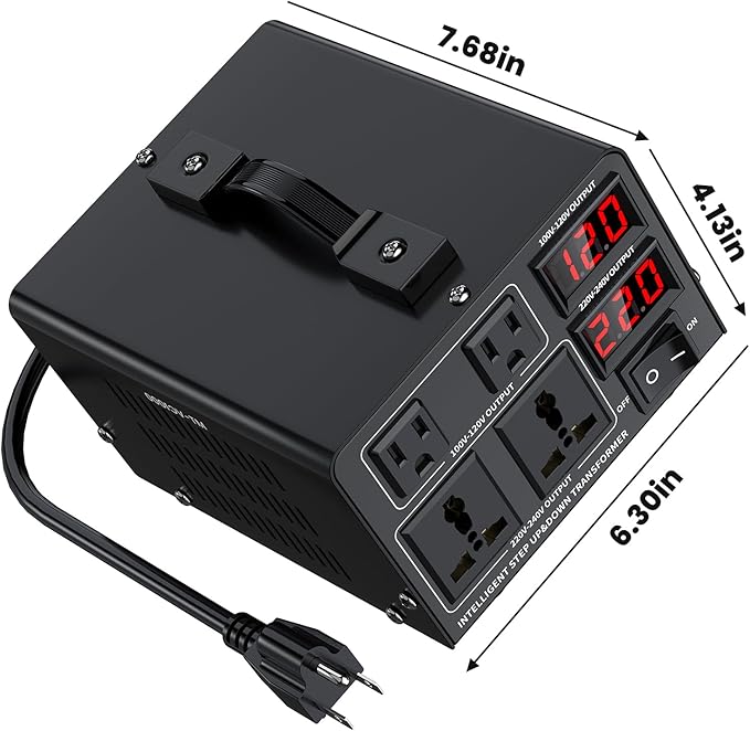 1000W Voltage Converter Transformer(110V to 220V or 220V to 110V) Step Up/Down Converter 110/120 Volt - 220/240 Volt w/US Power Cord,Circuit Breaker Protection, LCD Screen Display