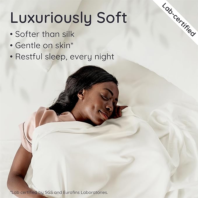 Bambaw 100% Viscose Derived from Bamboo King Size Bed Sheet Set - 4pcs Luxury Cooling Sheets for Hot Sleepers, Soft Sheets, Fits Up to 16'' Deep Pocket (Ivory)