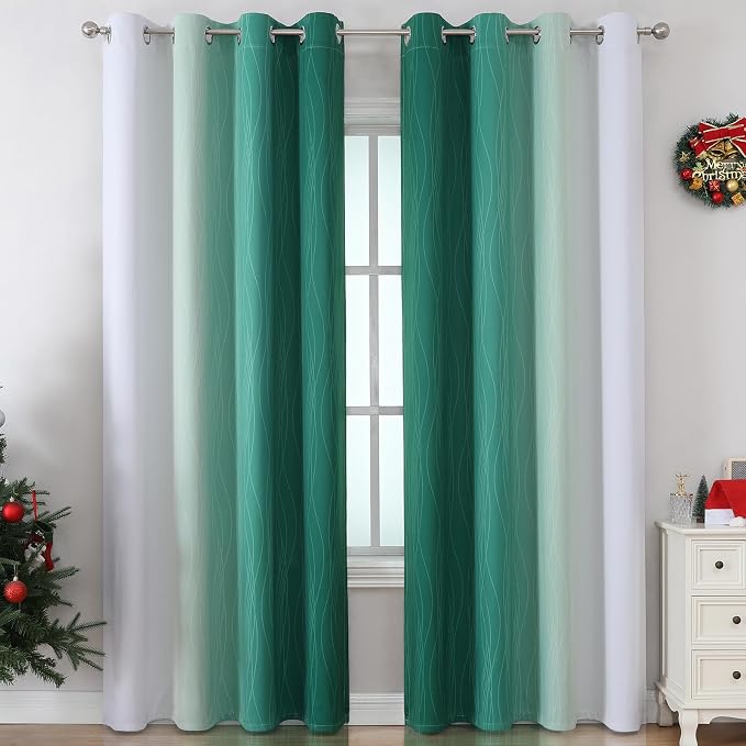 Green and Greyish White Blackout Curtains 52x102 2 Panels | Ombre Curtains - Image 2